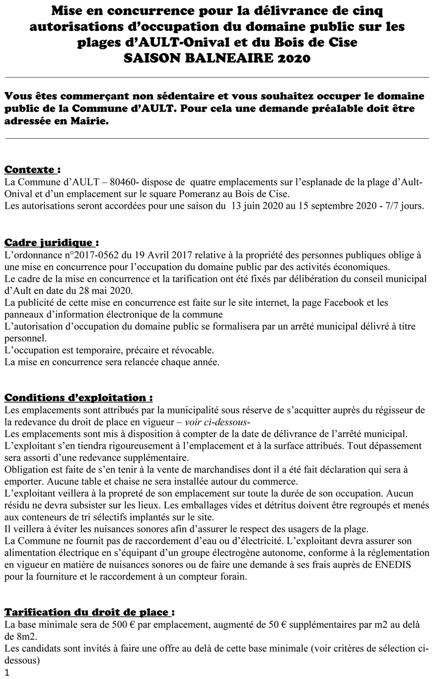 Les Horaires Des Marées De Ault Onival Mise en concurrence pour l'occupation du domaine public | Commune d'Ault