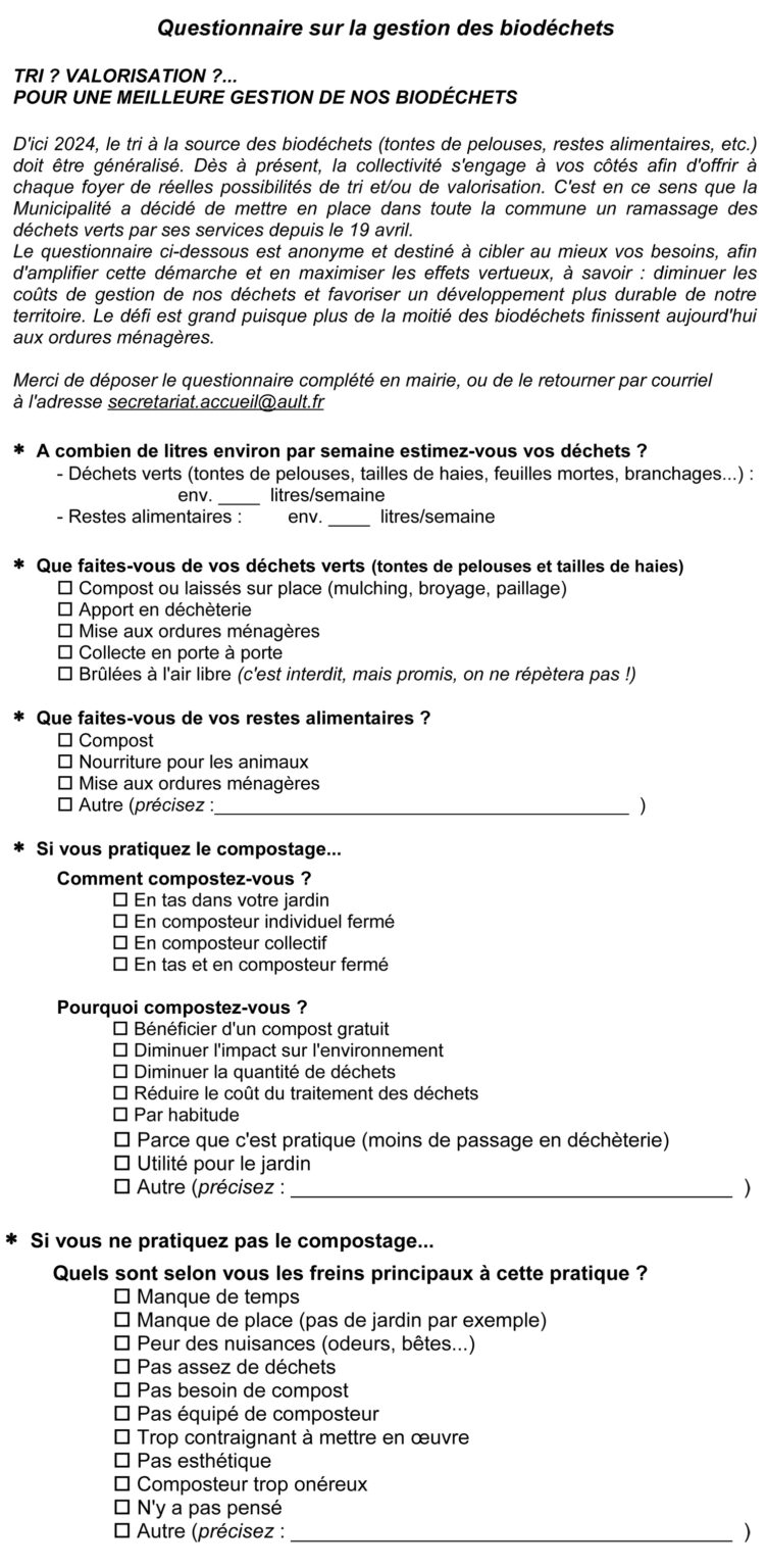 QUESTIONNAIRE SUR LA GESTION BIODÉCHETS  Commune d'Ault