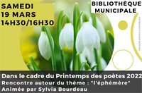 Lire la suite à propos de l’article BIBLIOTHÈQUE : LE PRINTEMPS DES POÈTES LE 19 MARS 2022
