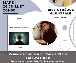 Lire la suite à propos de l’article BIBLIOTHÈQUE : LE MARDI 26 JUILLET A 20H30 « TAO WATBLED »
