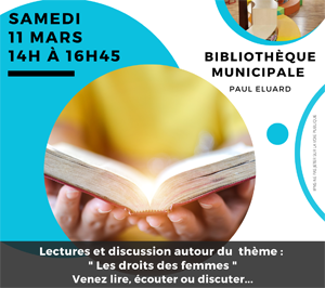 BIBLIOTHÈQUE : SAMEDI 11 MARS DE 14H A 16H45 – LECTURES