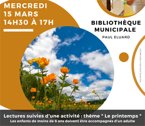 Lire la suite à propos de l’article BIBLIOTHÈQUE : MERCREDI 15 MARS DE 14H30 A 17H – LECTURES