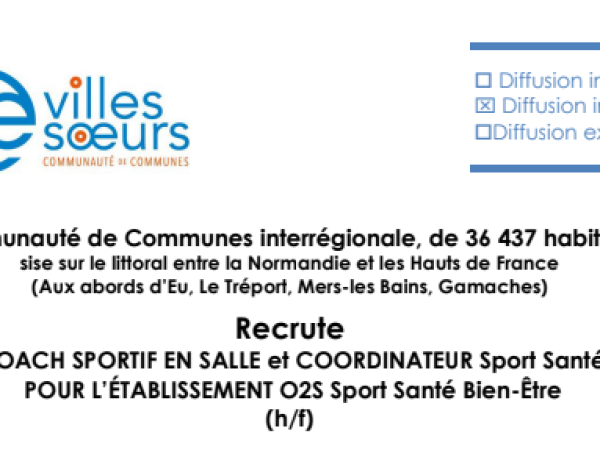 LA CCVS RECRUTE UN COACH SPORTIF ET UN COORDINATEUR