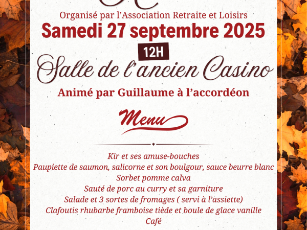REPAS DANSANT AVEC GUILLAUME A L’ACCORDÉON SAMEDI 27 SEPTEMBRE 2025