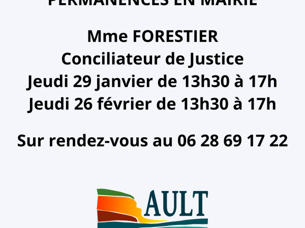 PERMANENCES DU CONCILIATEUR DE JUSTICE EN JANVIER ET FÉVRIER 2026