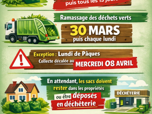 ERRATUM : CHANGEMENT DE CALENDRIER POUR LES DÉCHETS VERTS