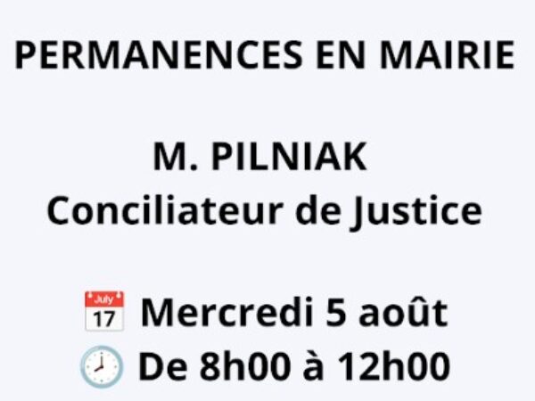 PERMANENCES EN MAIRIE – CONCILIATEUR DE JUSTICE – AOUT 2026