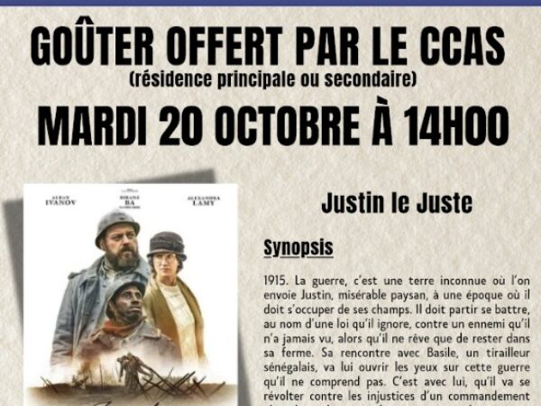 CINÉ + GOUTER POUR LES AINÉS AULTOIS LE MARDI 20 OCTOBRE 2026